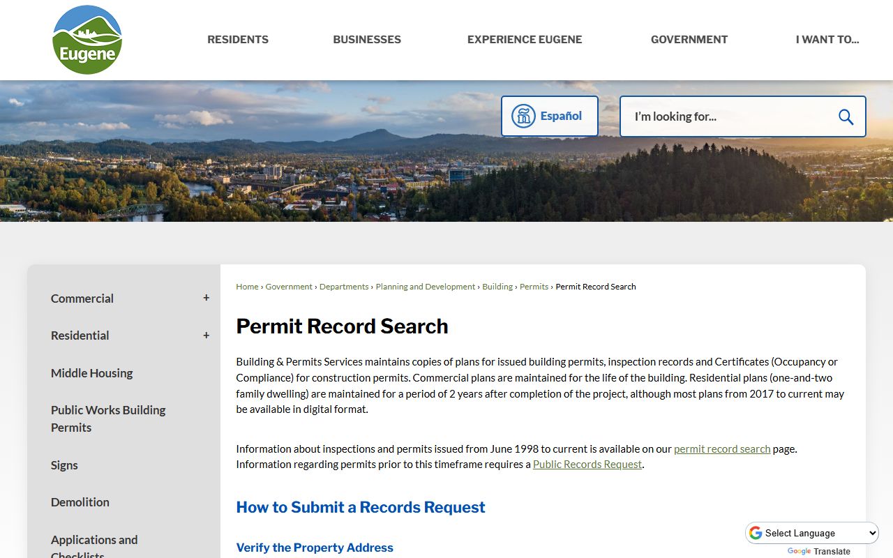 Eugene permit record search information for Eugene deed records