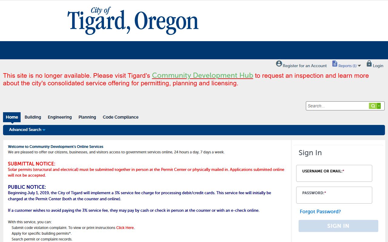 Tigard Accela Citizen Access portal for Tigard deed records and permit search