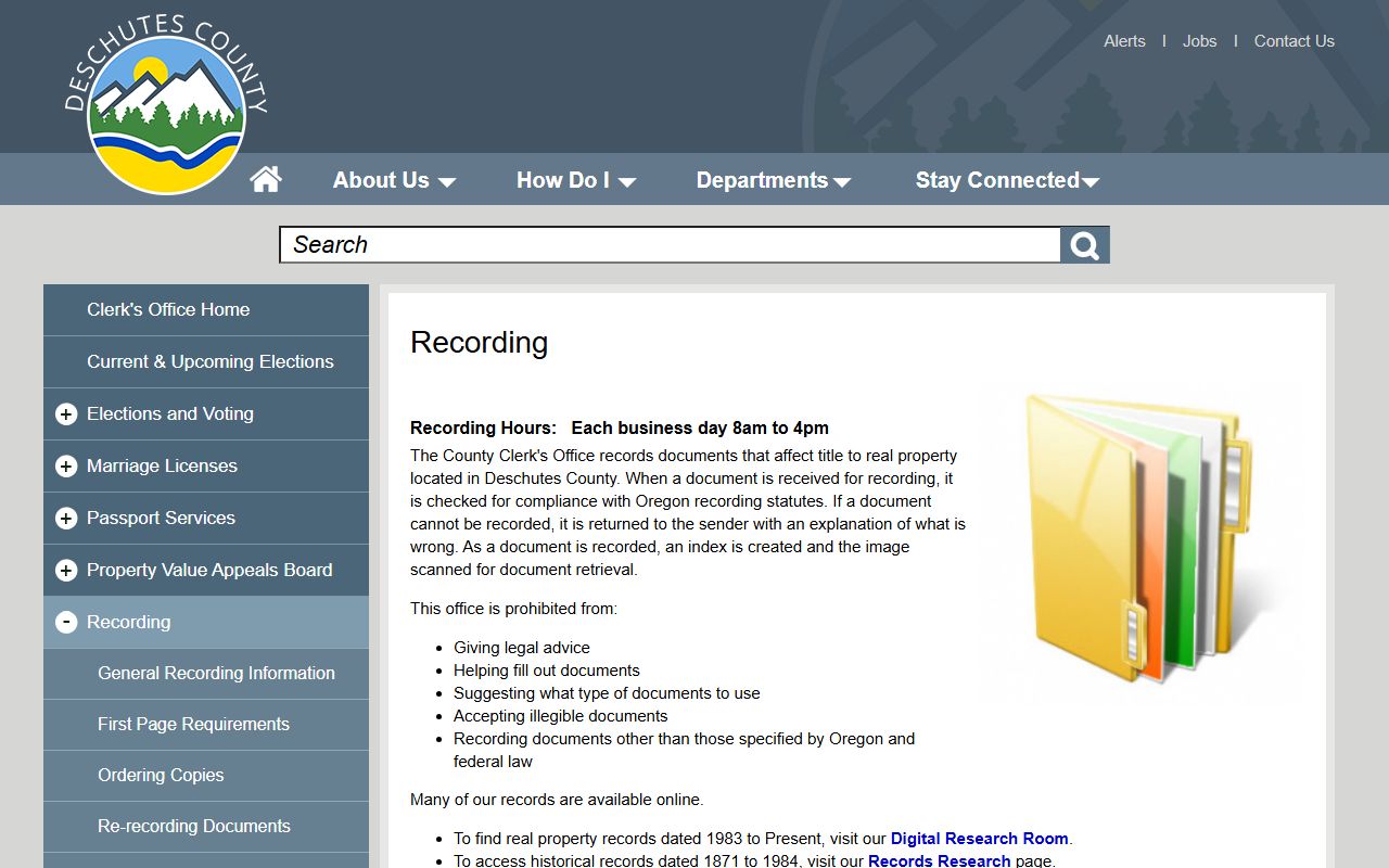 Deschutes County Clerk recording page for deed records