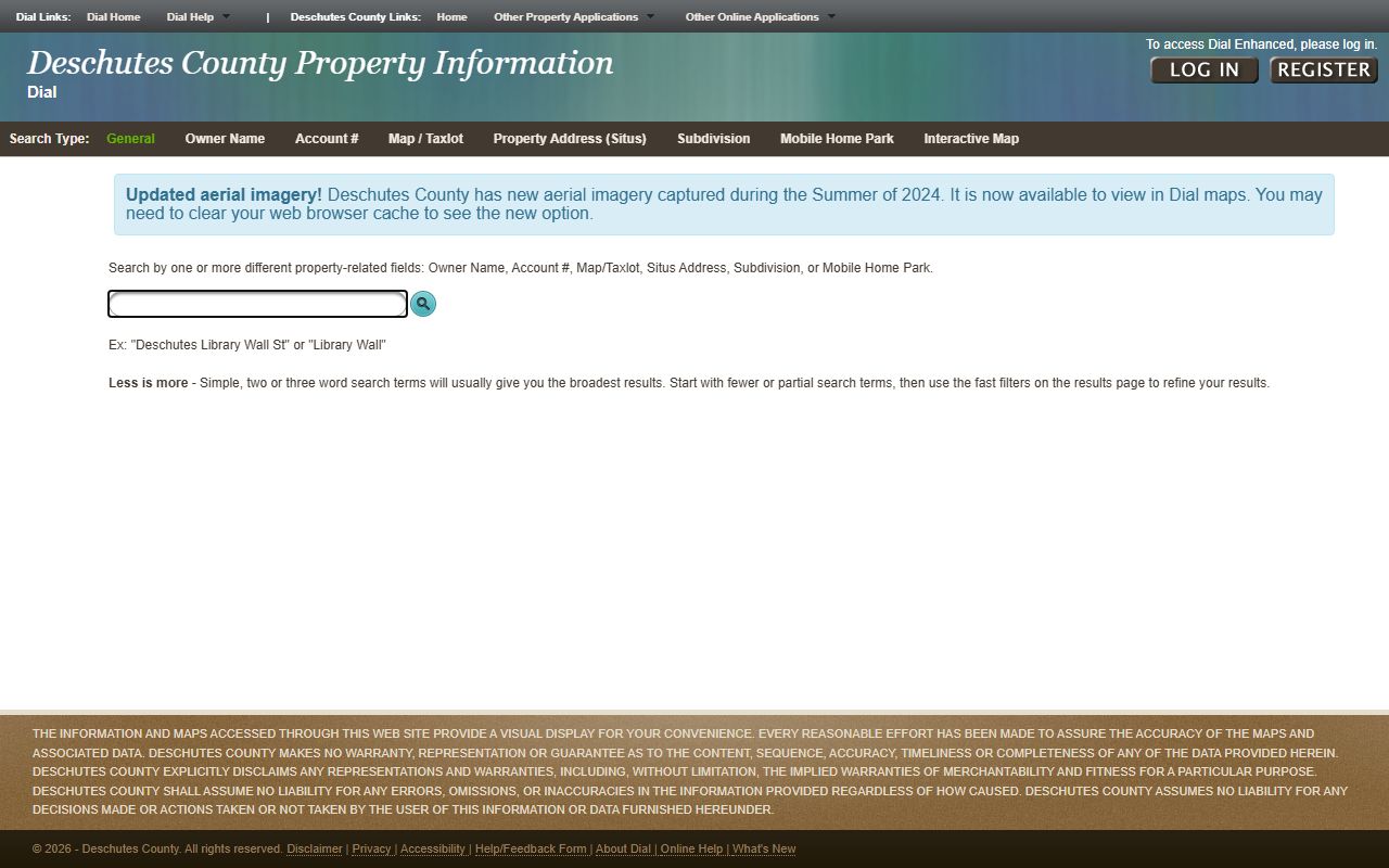 Deschutes County DIAL property lookup system for deed records