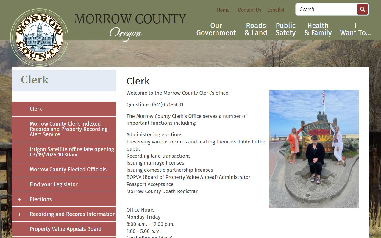 Morrow County Clerk recording page for deed records