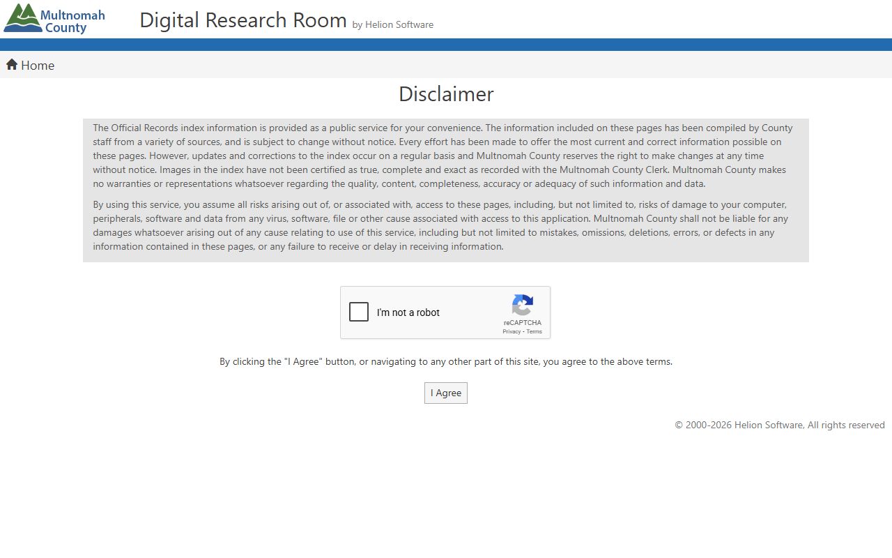 Multnomah County Digital Research Room for searching deed records online