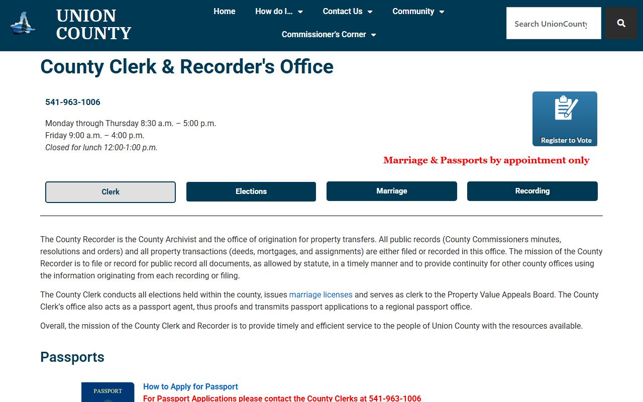 Union County Clerk recording page for deed records