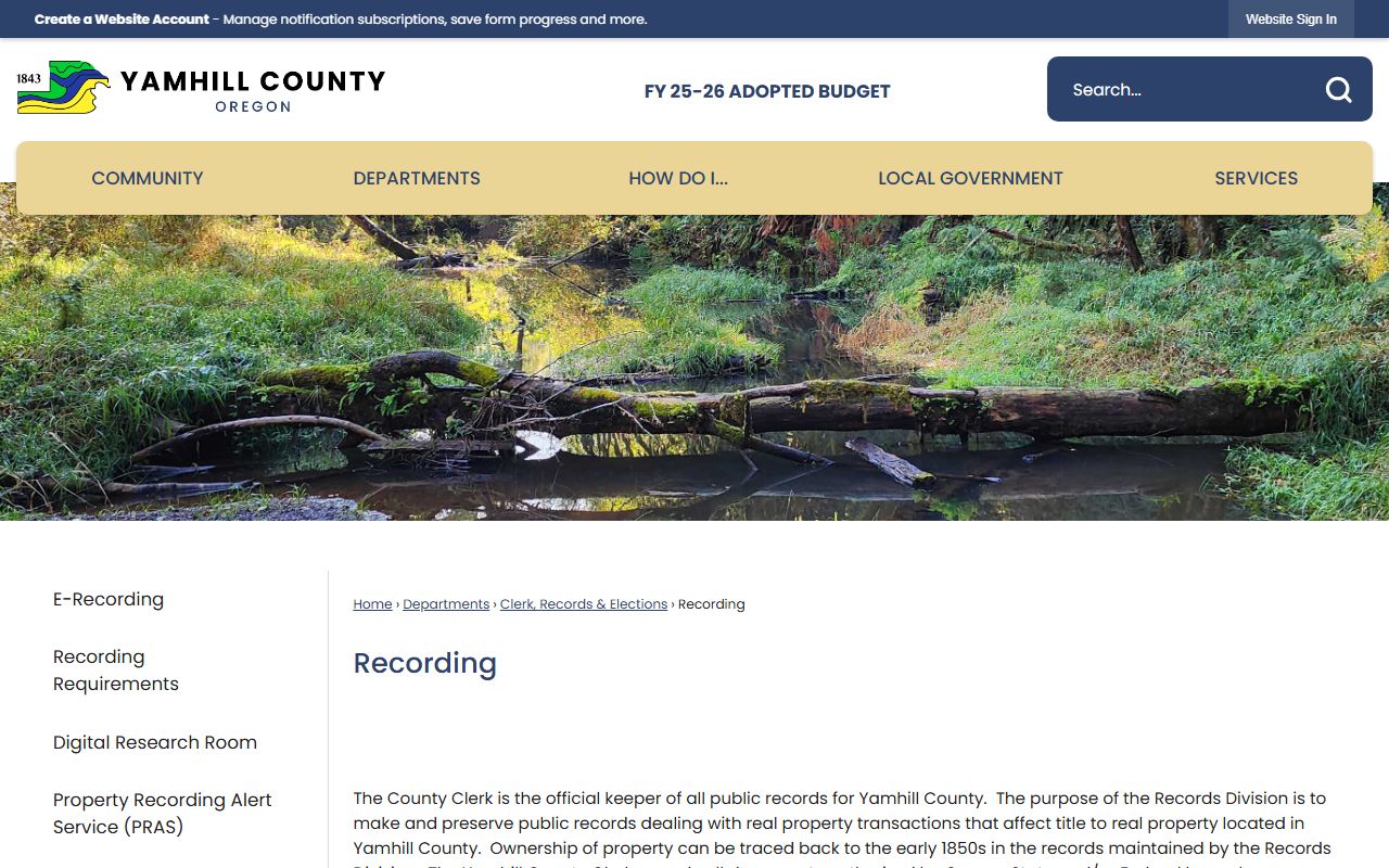 Yamhill County Clerk recording page for deed records