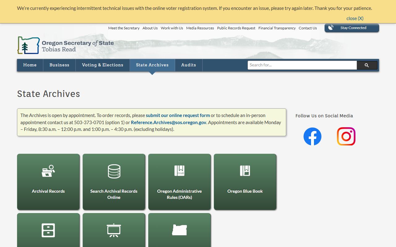 Oregon State Archives for historical deed records research