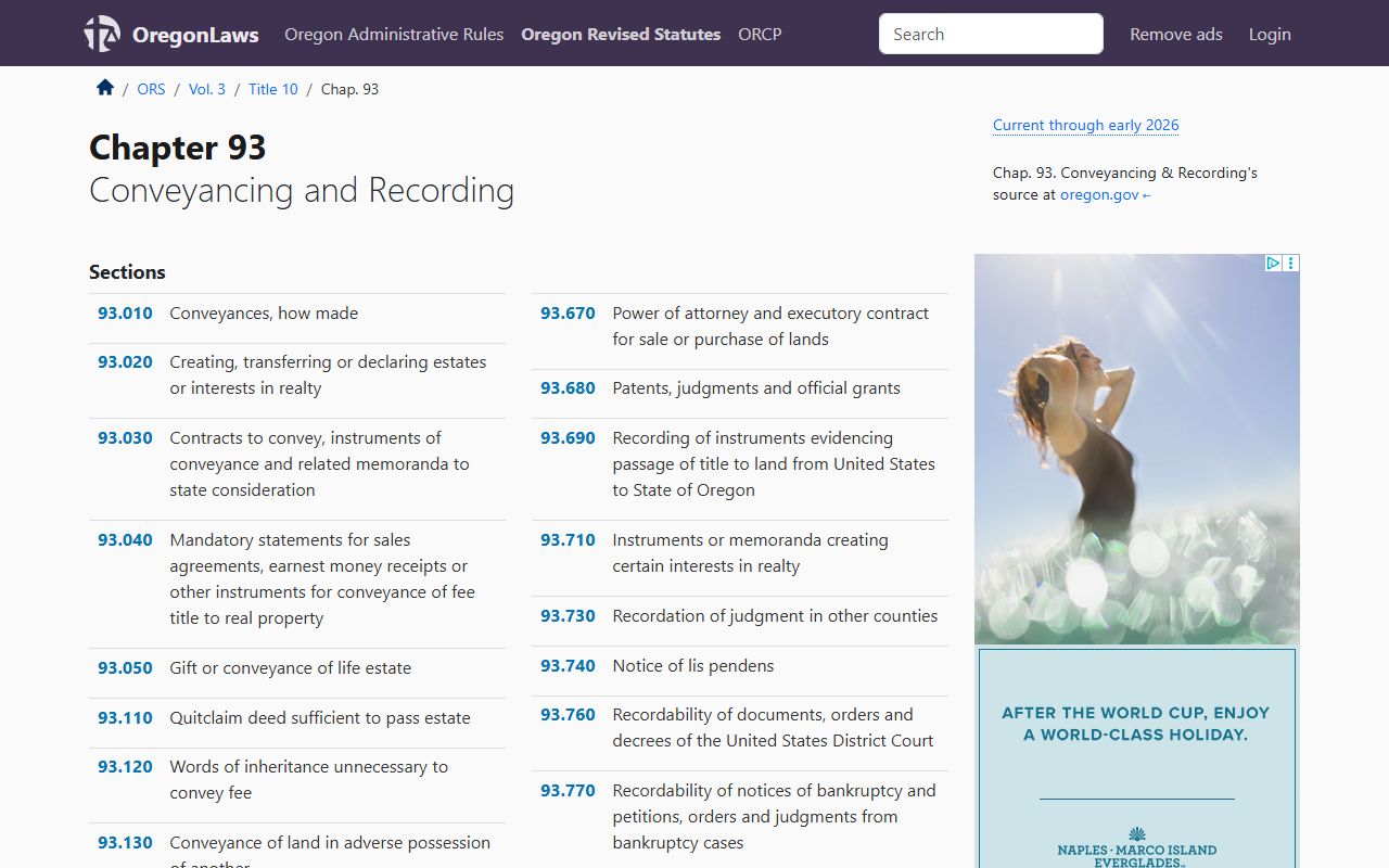 Oregon ORS Chapter 93 conveyancing requirements for deed records